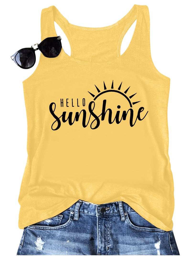 UNIQUEONE Hello Sunshine Women's Sleeveless Graphic Tank Tops, Yellow, Large - Image 1
